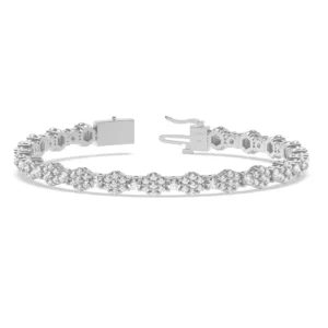 4 Prong Round 18K White Gold Naturally Mined Cluster Diamond Bracelets